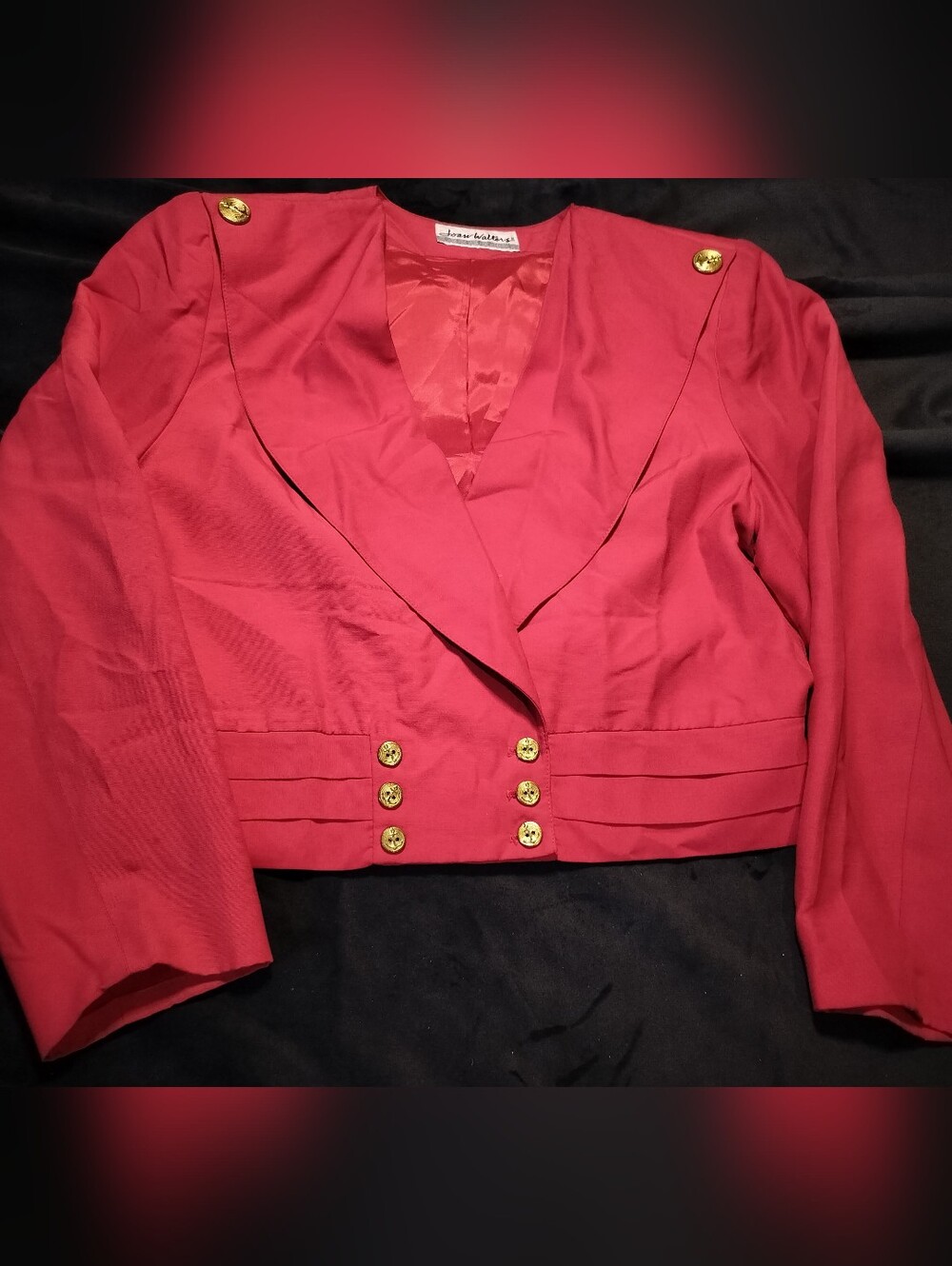 Vintage Joan Walters Crop Red Women's Blazer w/ Gold Anchor Buttons - 12 Medium